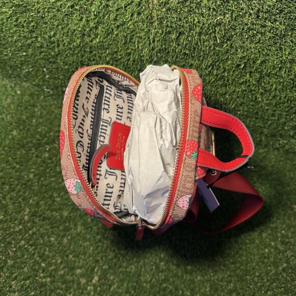 Juicy Couture Strawberry Print Sling Bag Chestnut Red with Charm Keychain NWT - Picture 5 of 5